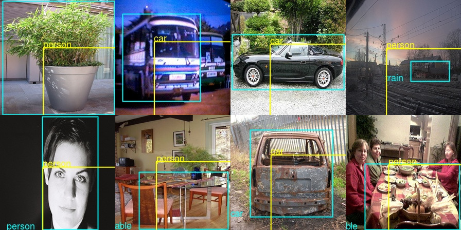 Example class and bounding box predictions on the training set.